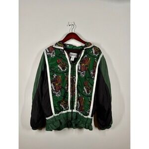 Vintage Crew Club Windbreaker Jacket Green Paisley Print 90s Retro Women's‎